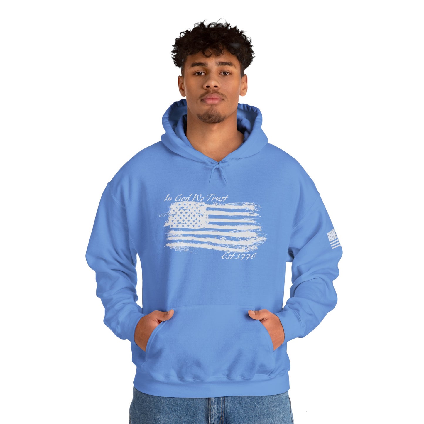 Patriotic "In God We Trust - 1776" Hooded Unisex Sweatshirt *Wht