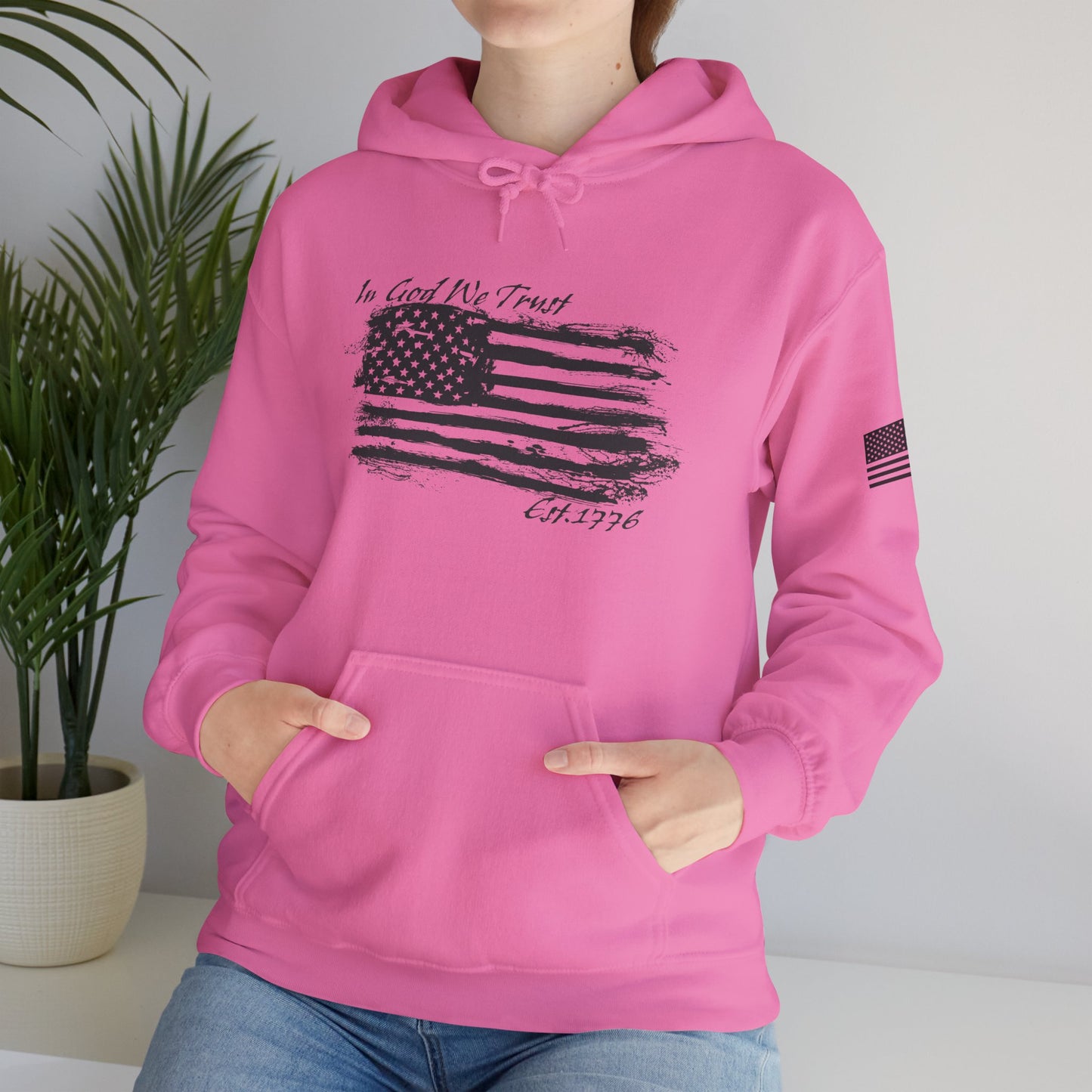 Patriotic "In God We Trust - 1776" Hooded Unisex Sweatshirt *Blk