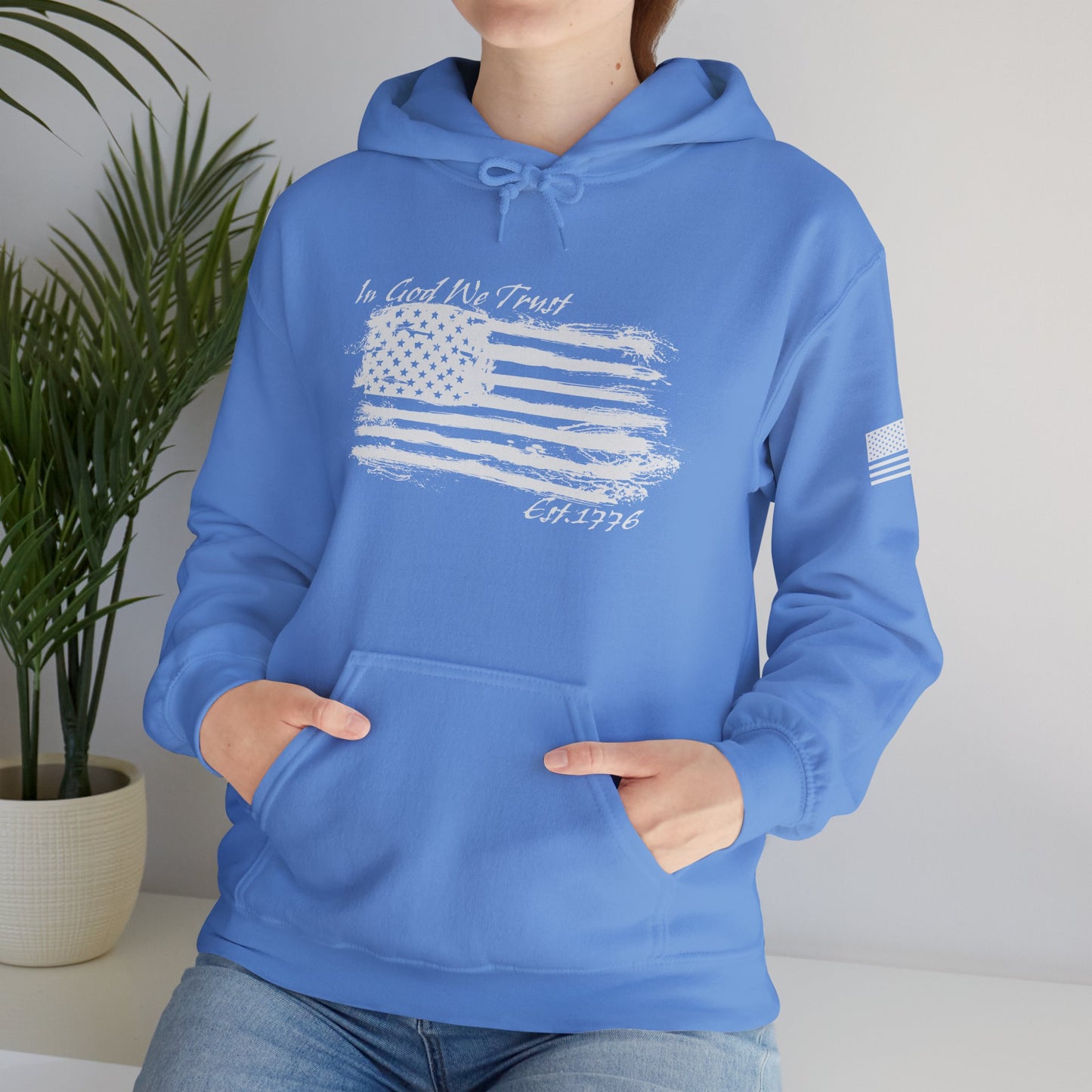 Patriotic "In God We Trust - 1776" Hooded Unisex Sweatshirt *Wht