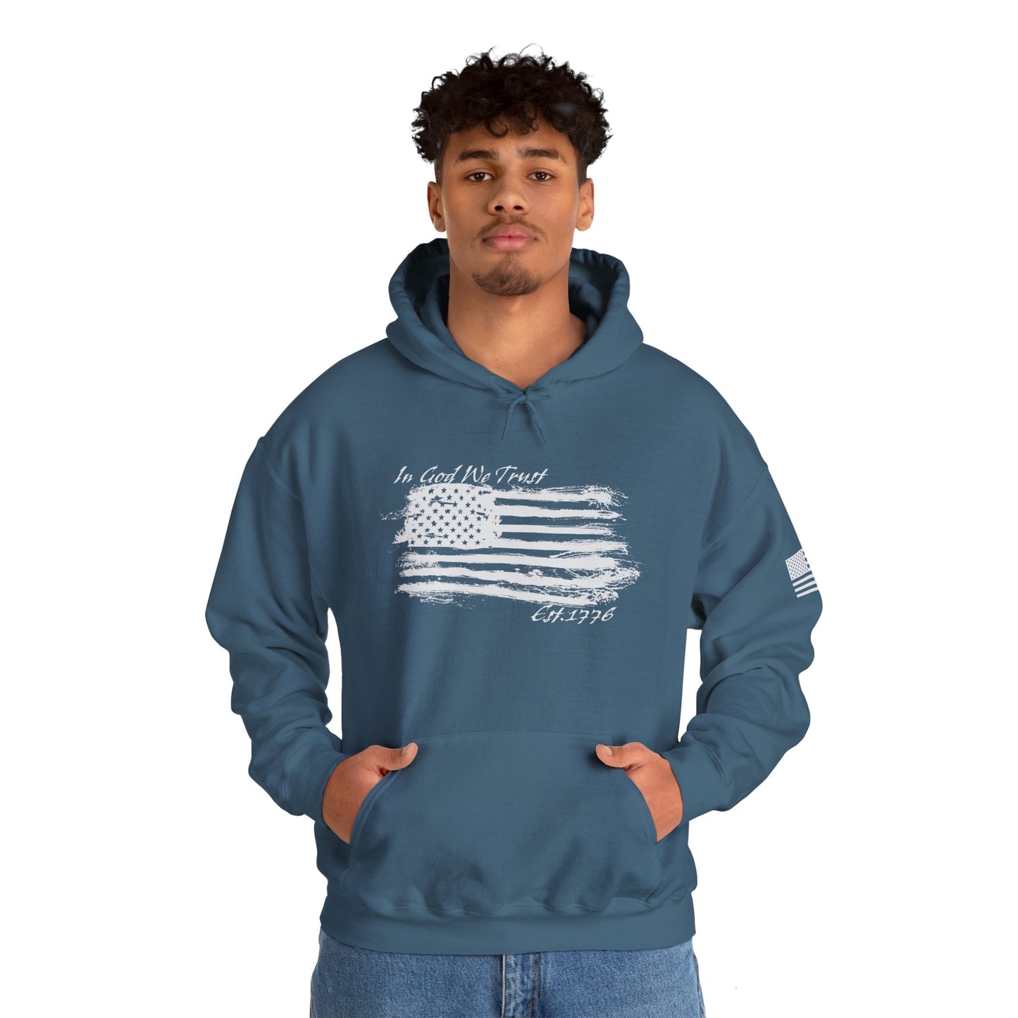 Patriotic "In God We Trust - 1776" Hooded Unisex Sweatshirt *Wht