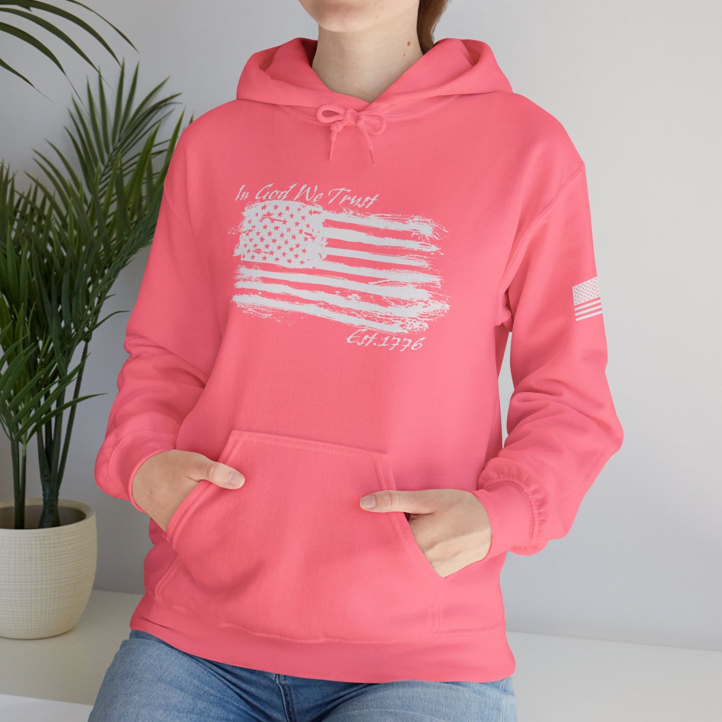 Patriotic "In God We Trust - 1776" Hooded Unisex Sweatshirt *Wht