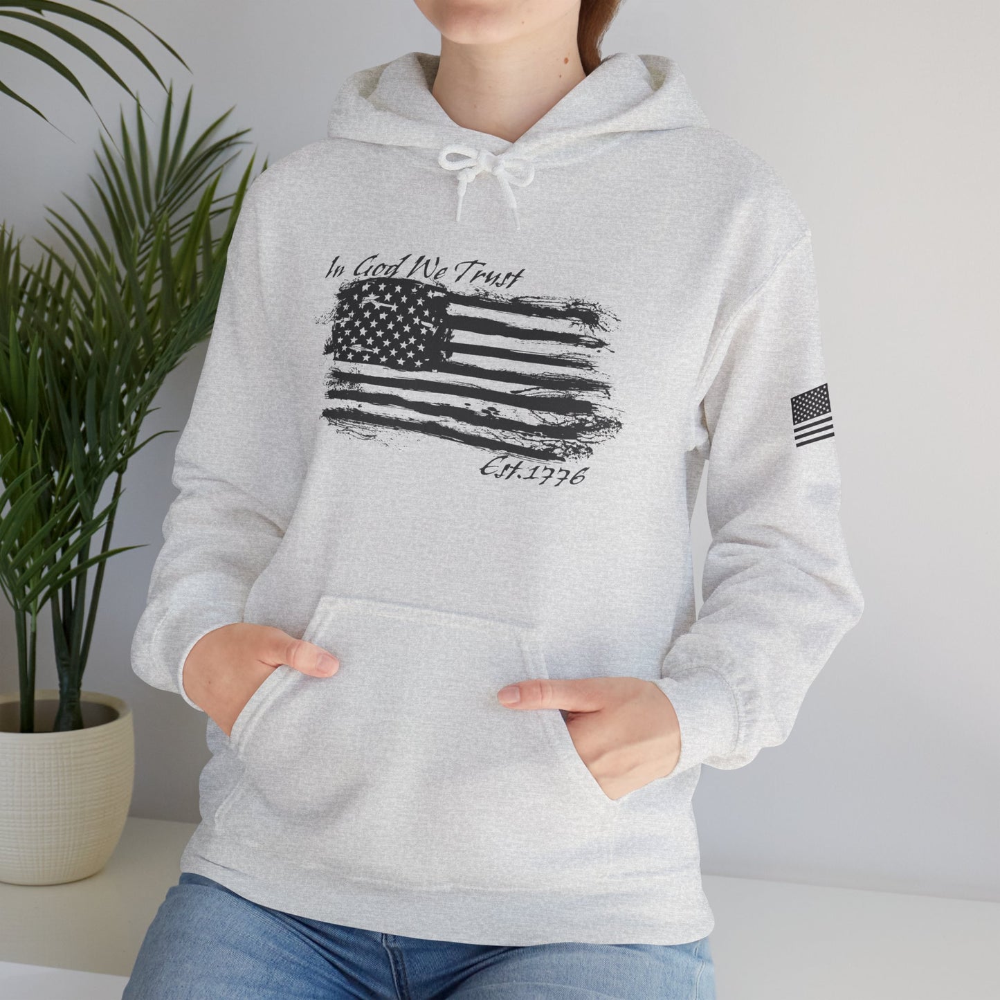 Patriotic "In God We Trust - 1776" Hooded Unisex Sweatshirt *Blk