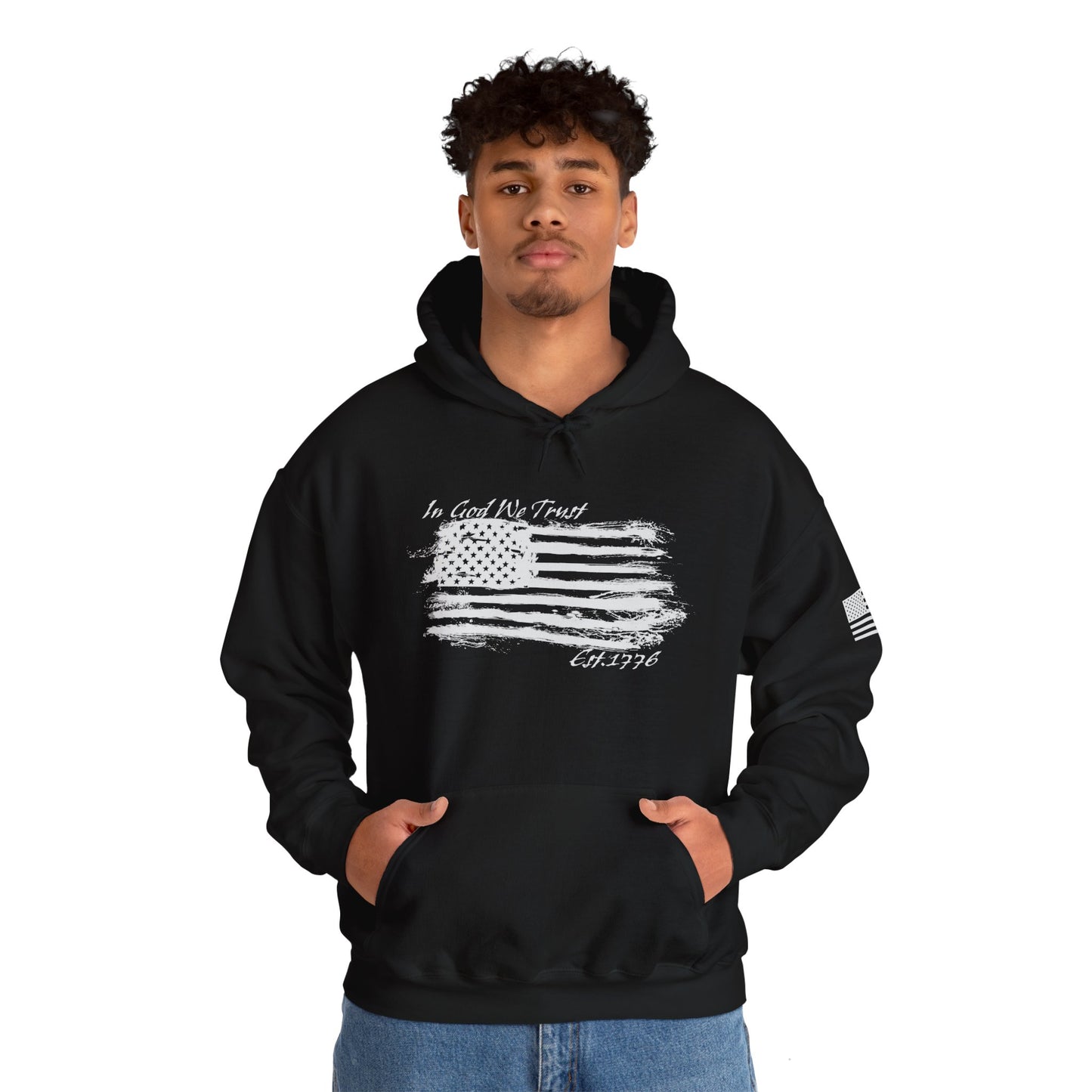 Patriotic "In God We Trust - 1776" Hooded Unisex Sweatshirt *Wht