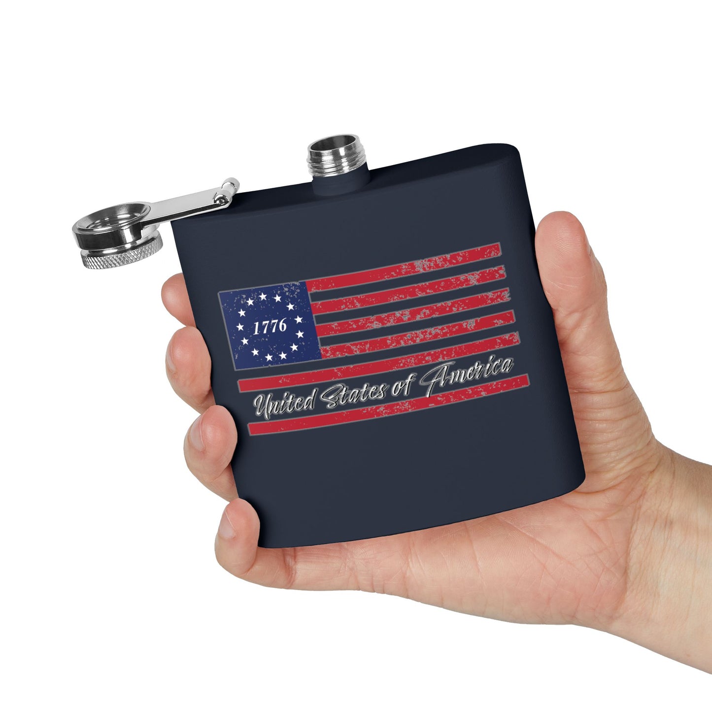 Patriotic Stainless Steel Flask - Betsy Ross USA Design *Blu