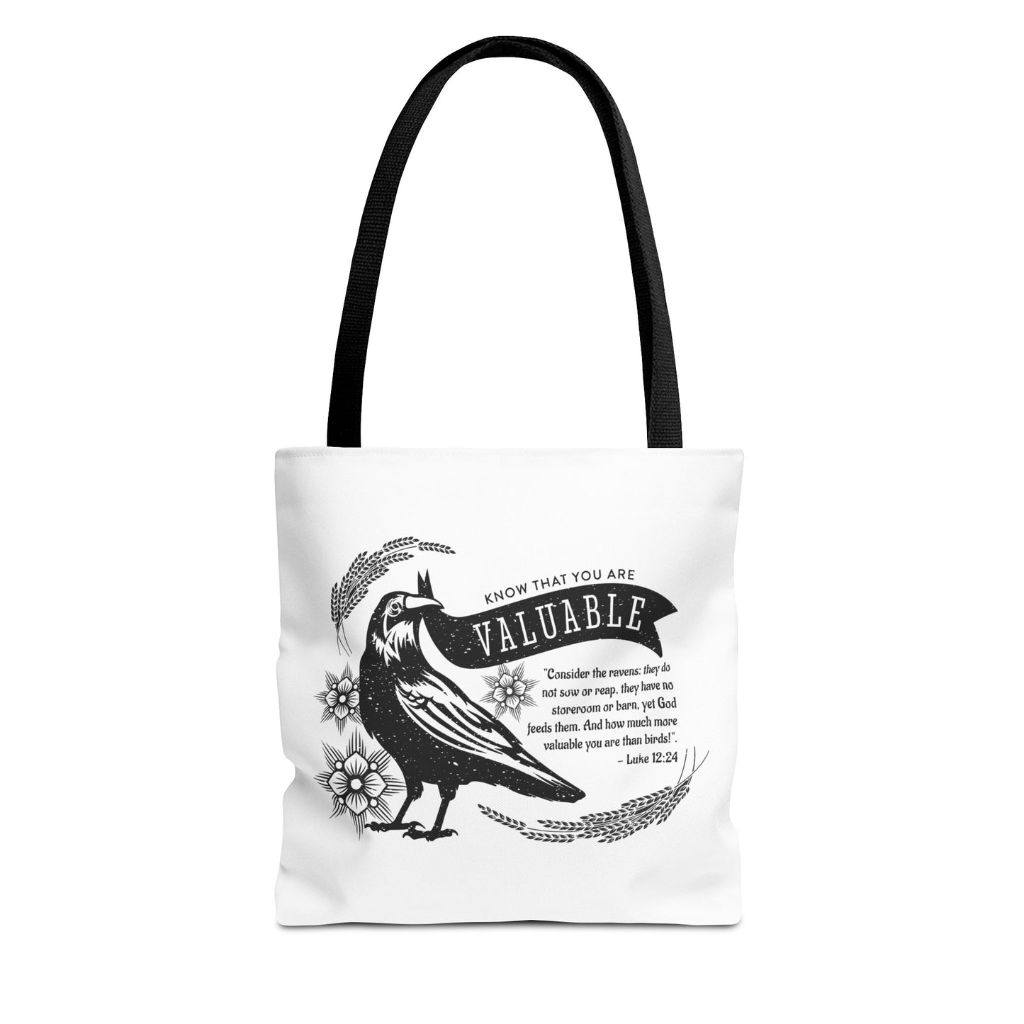 Faith Artistry Tote Bag - Luke 12:24 You are Valuable to God