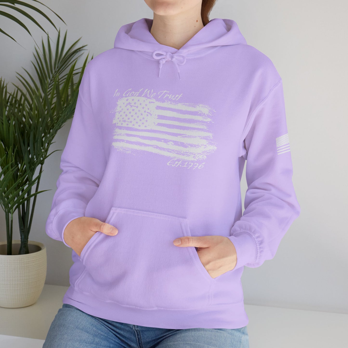 Patriotic "In God We Trust - 1776" Hooded Unisex Sweatshirt *Wht