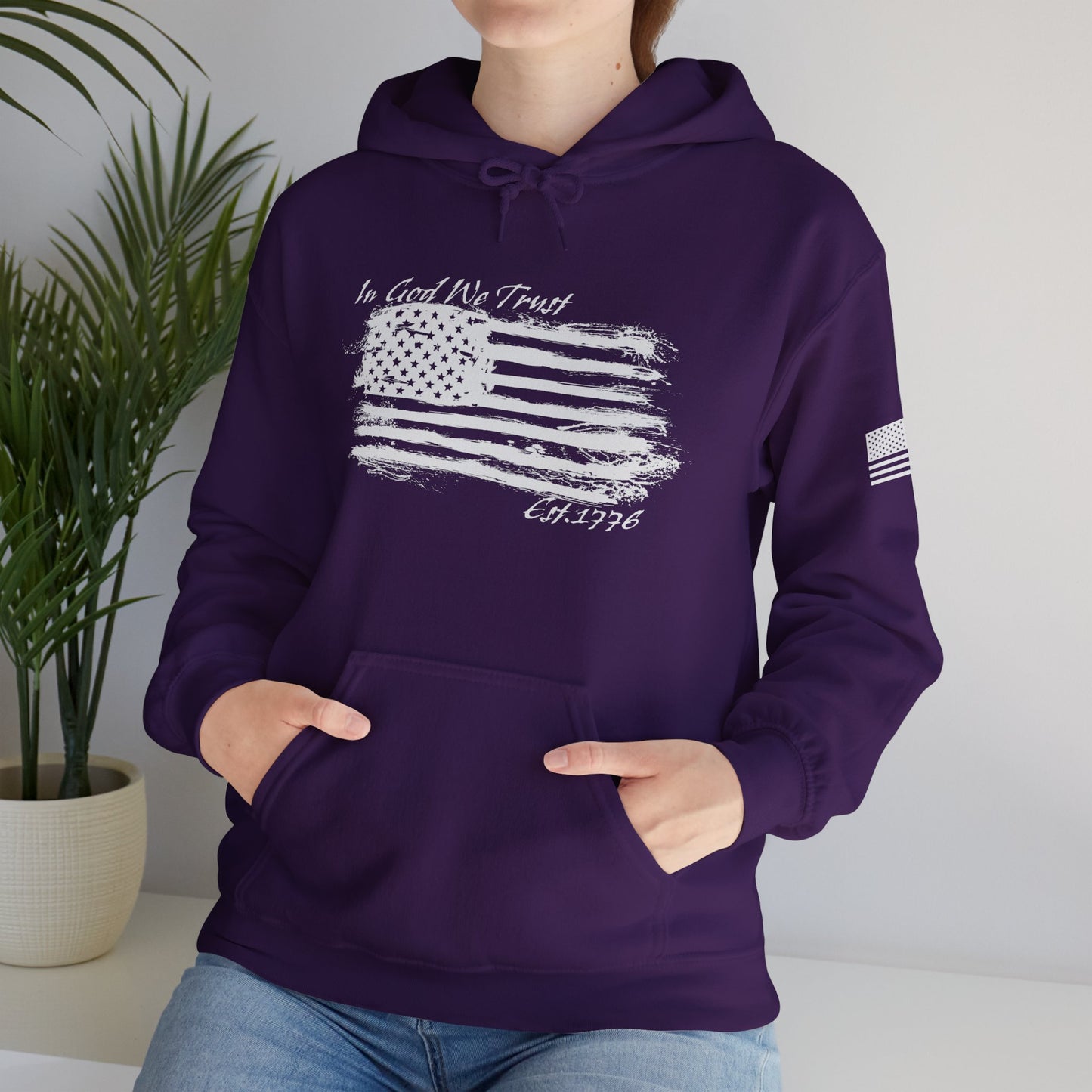 Patriotic "In God We Trust - 1776" Hooded Unisex Sweatshirt *Wht