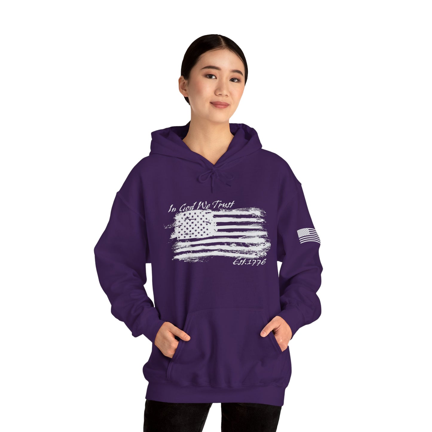 Patriotic "In God We Trust - 1776" Hooded Unisex Sweatshirt *Wht