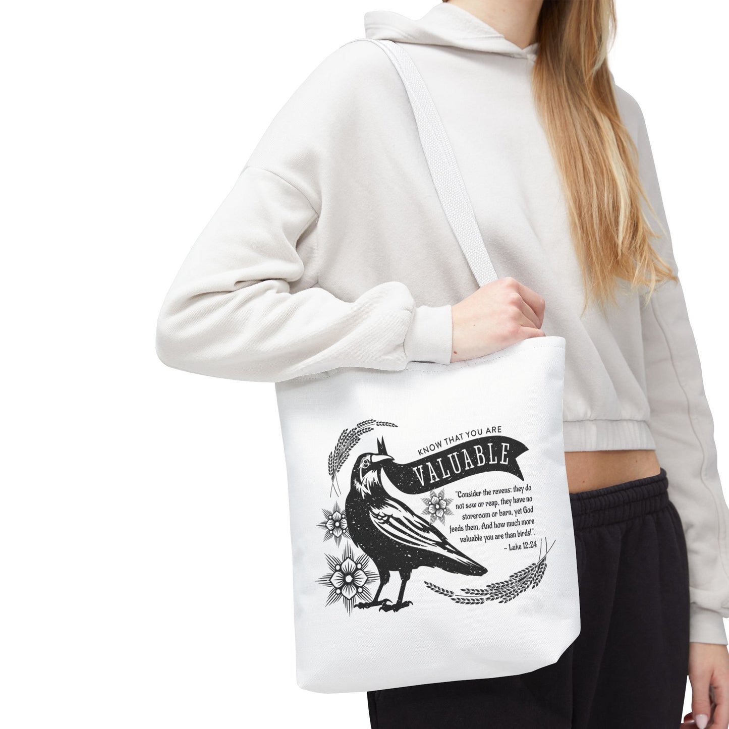Faith Artistry Tote Bag - Luke 12:24 You are Valuable to God