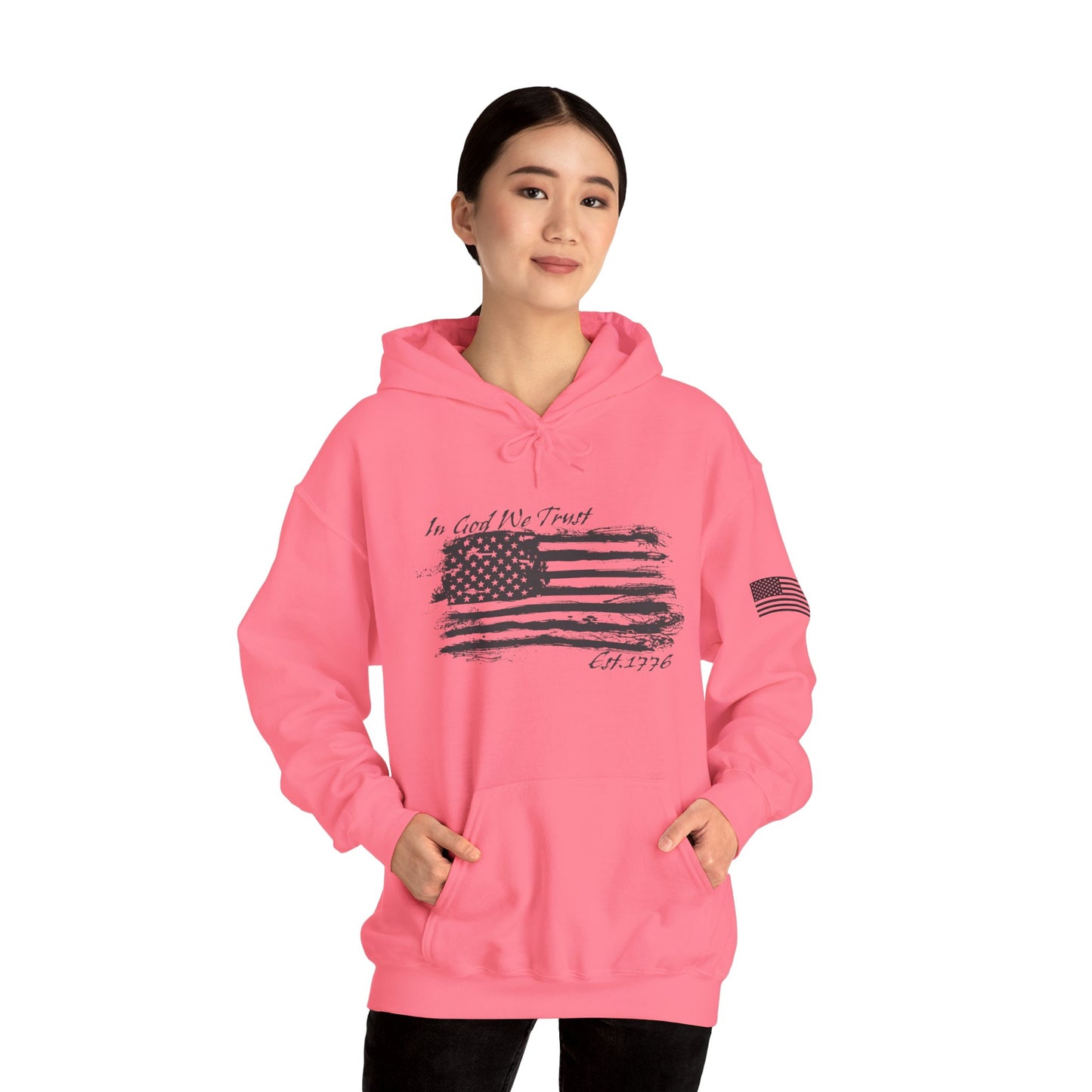 Patriotic "In God We Trust - 1776" Hooded Unisex Sweatshirt *Blk
