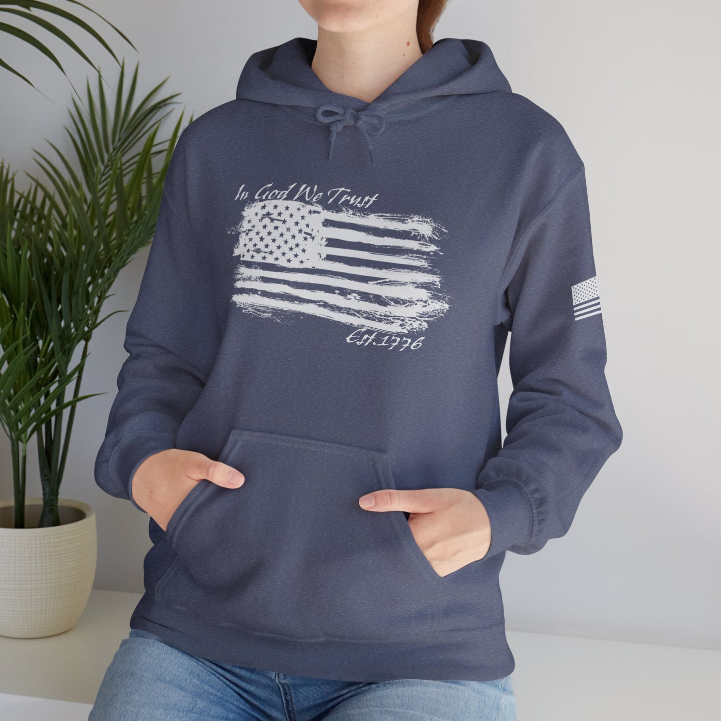 Patriotic "In God We Trust - 1776" Hooded Unisex Sweatshirt *Wht