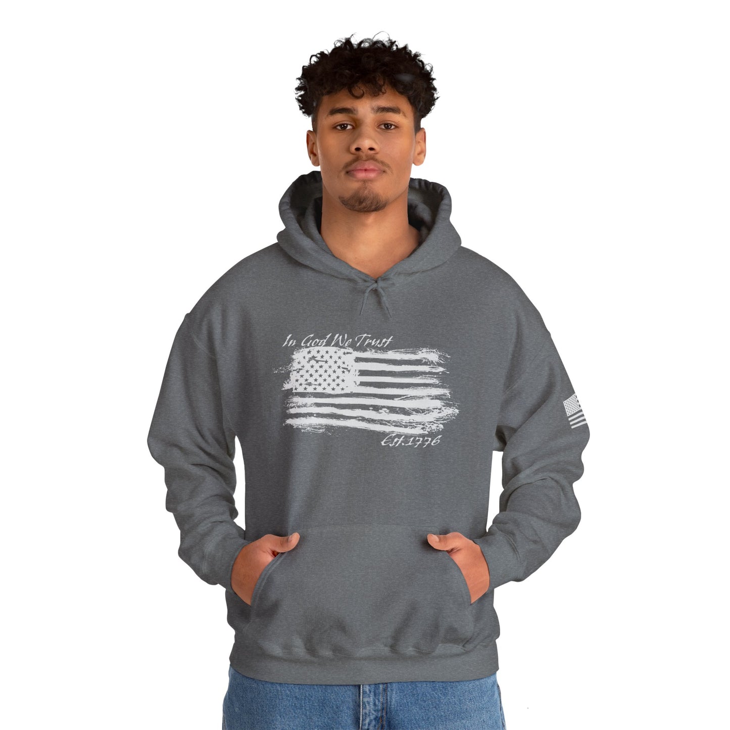 Patriotic "In God We Trust - 1776" Hooded Unisex Sweatshirt *Wht