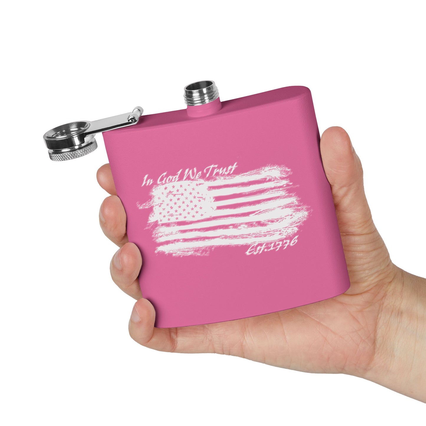 Patriotic Stainless Steel Flask - In God We Trust USA Design *Wht
