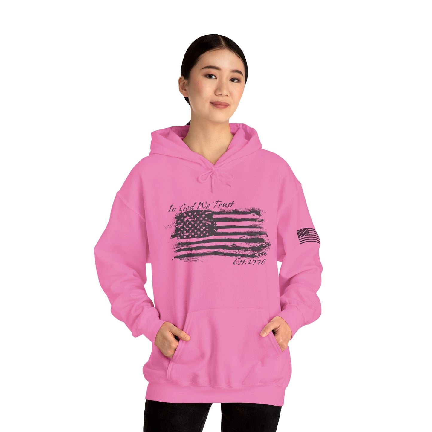 Patriotic "In God We Trust - 1776" Hooded Unisex Sweatshirt *Blk