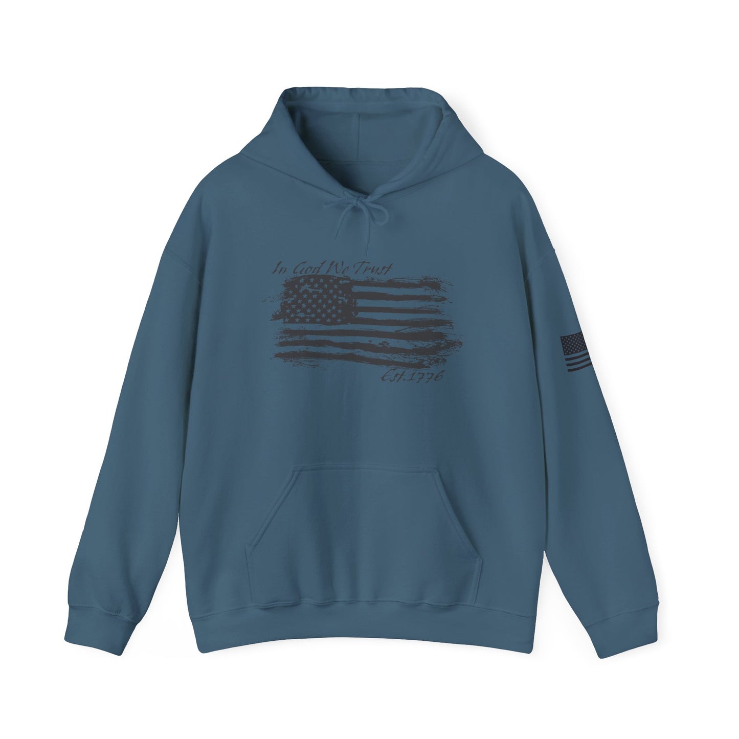 Patriotic "In God We Trust - 1776" Hooded Unisex Sweatshirt *Blk