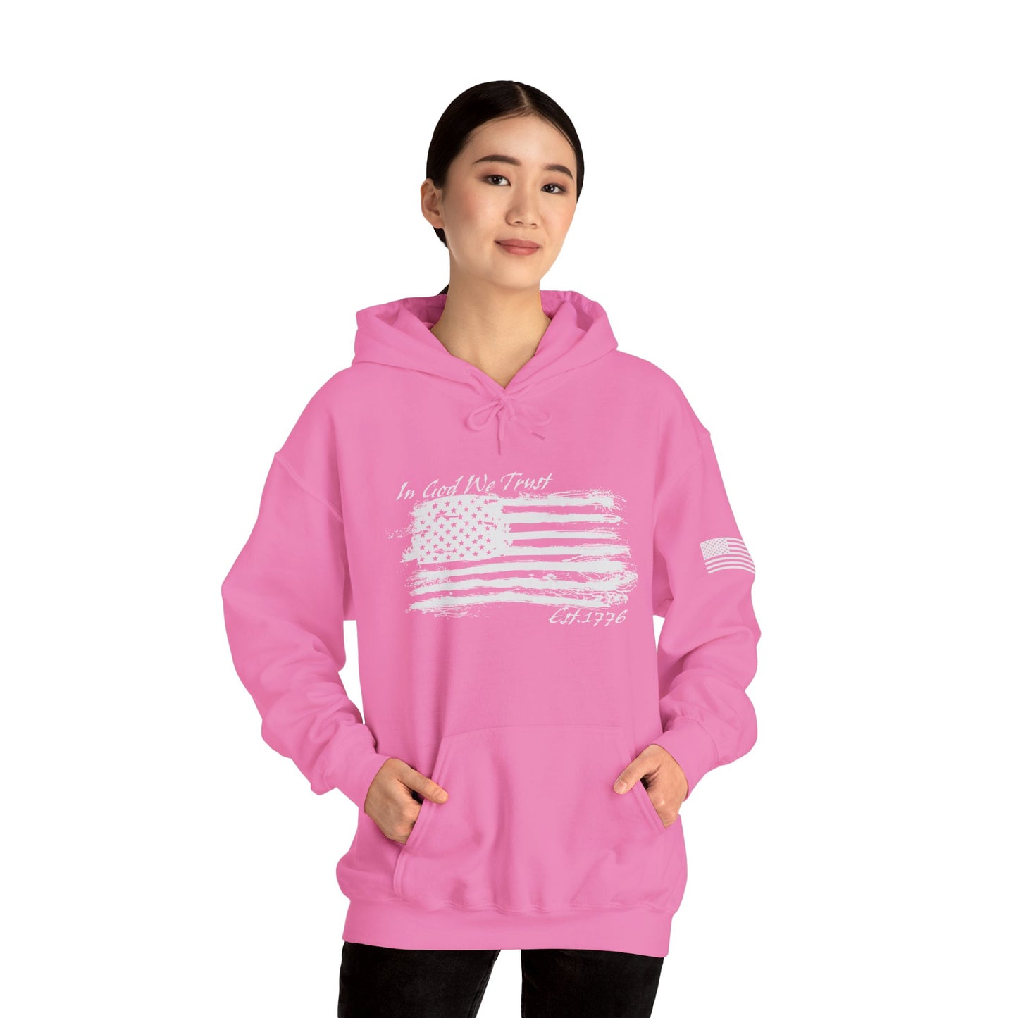 Patriotic "In God We Trust - 1776" Hooded Unisex Sweatshirt *Wht