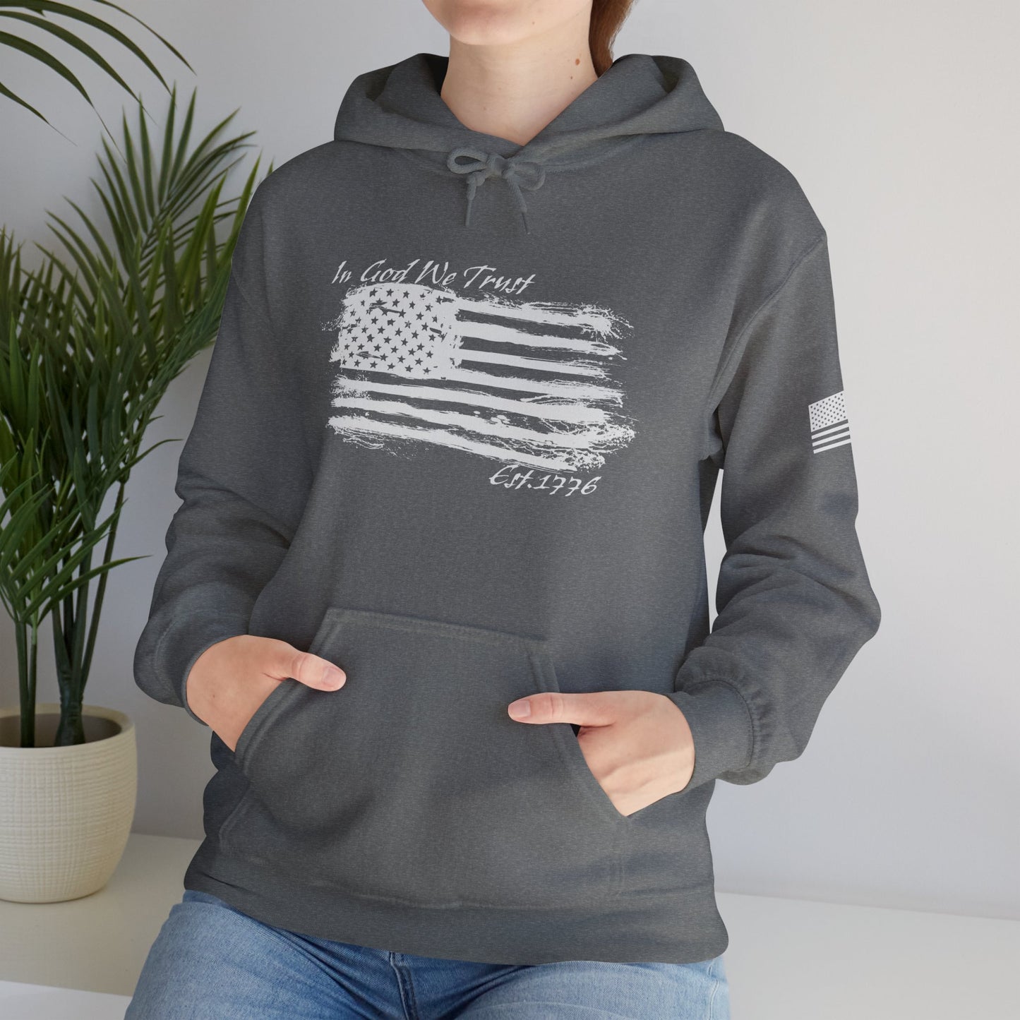 Patriotic "In God We Trust - 1776" Hooded Unisex Sweatshirt *Wht