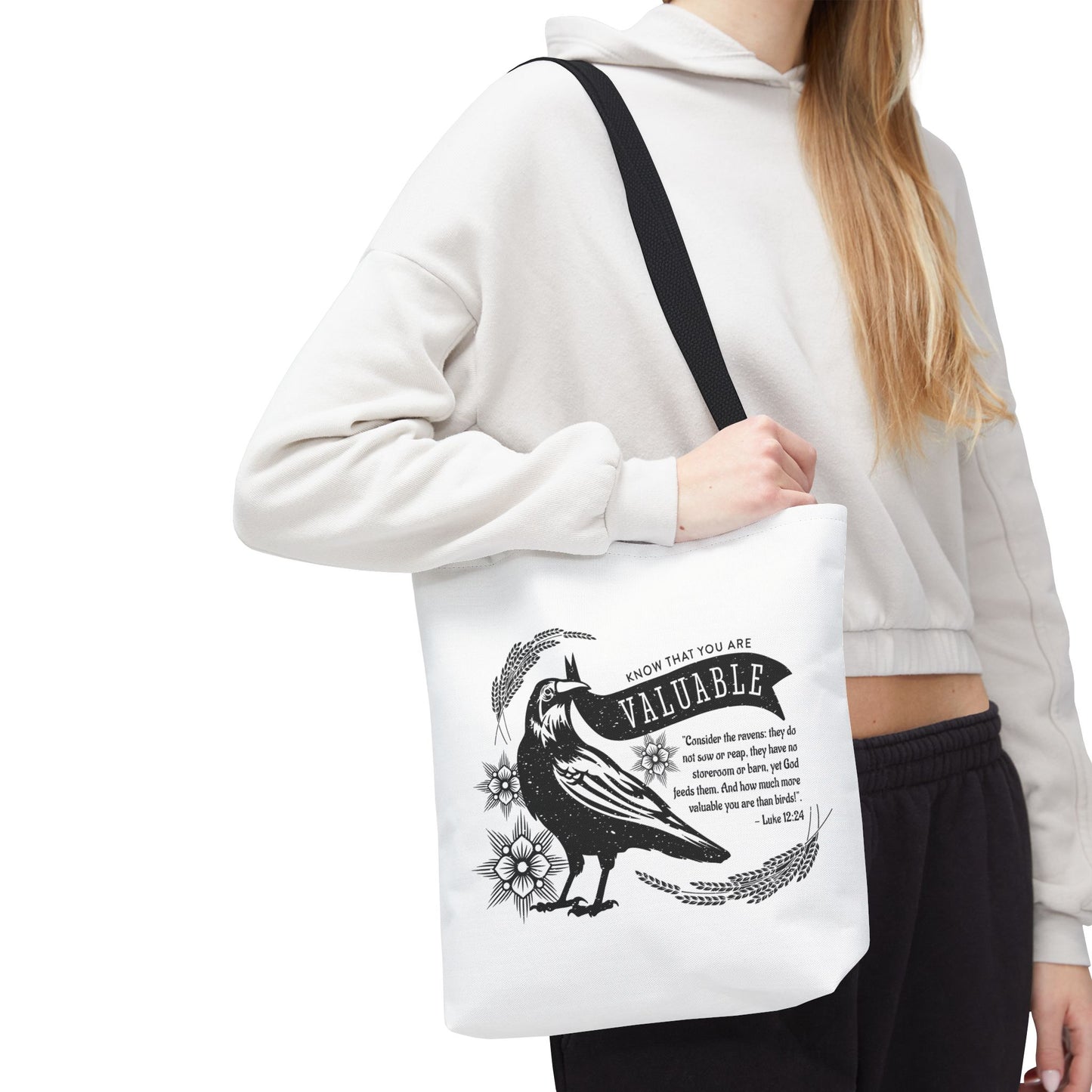 Faith Artistry Tote Bag - Luke 12:24 You are Valuable to God