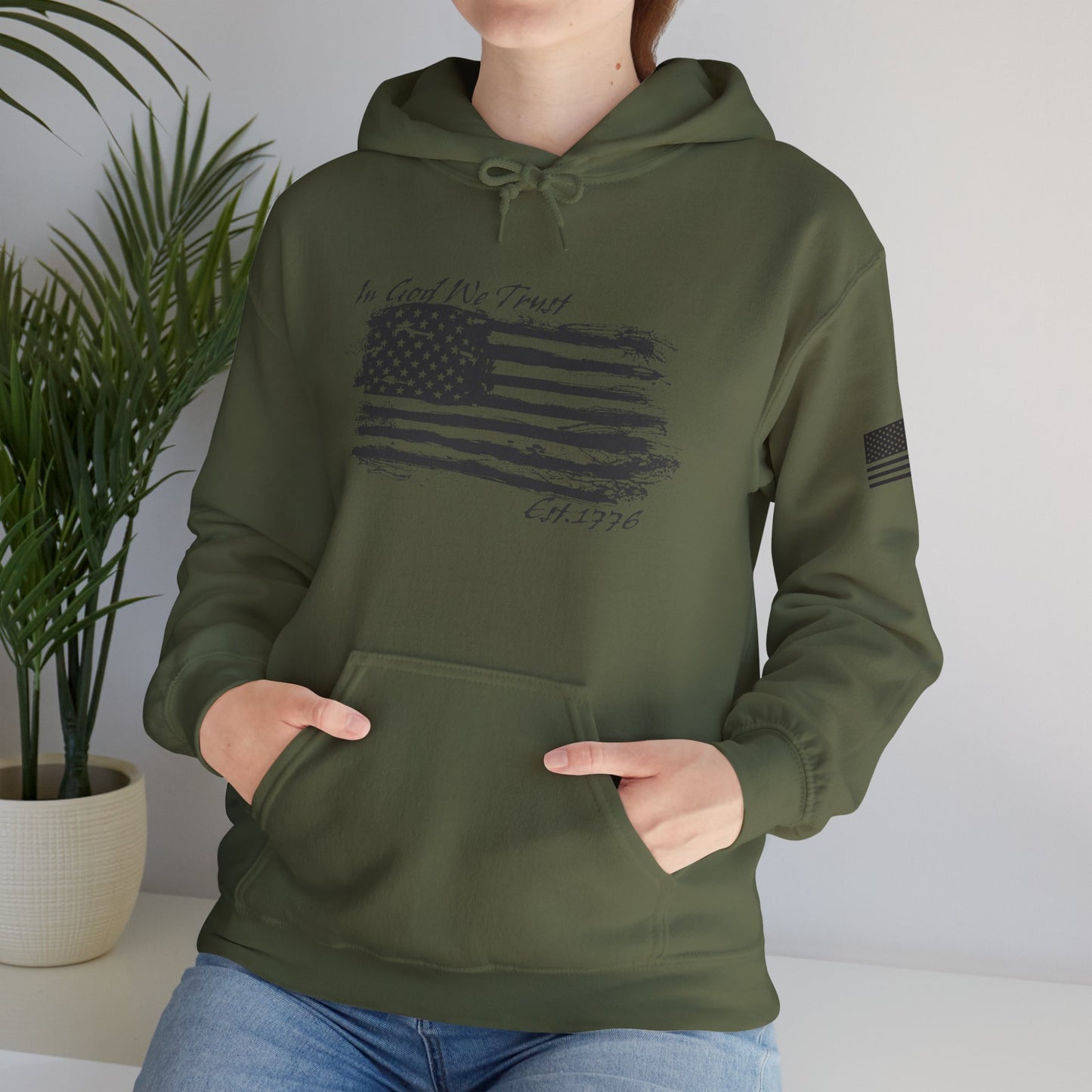 Patriotic "In God We Trust - 1776" Hooded Unisex Sweatshirt *Blk