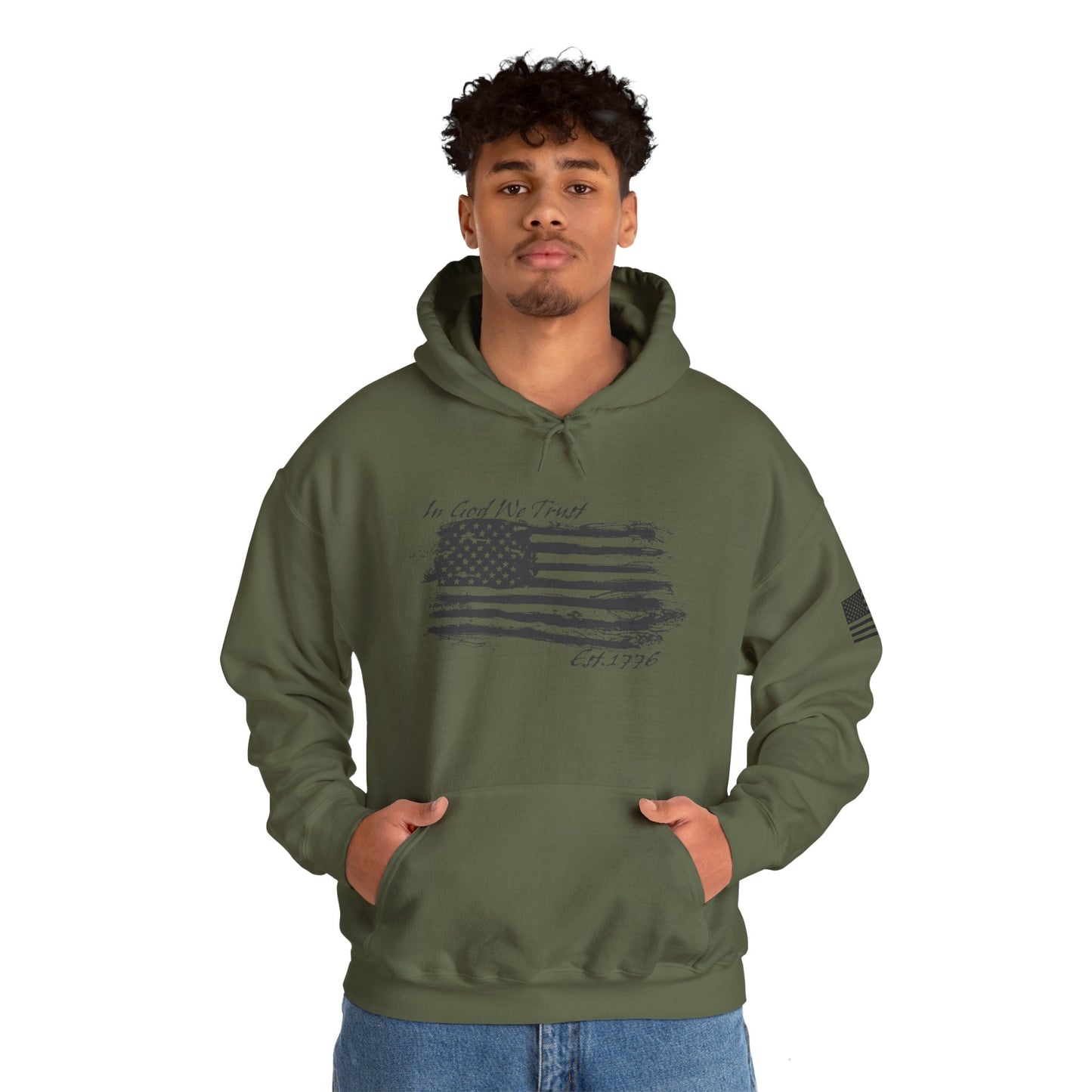 Patriotic "In God We Trust - 1776" Hooded Unisex Sweatshirt *Blk