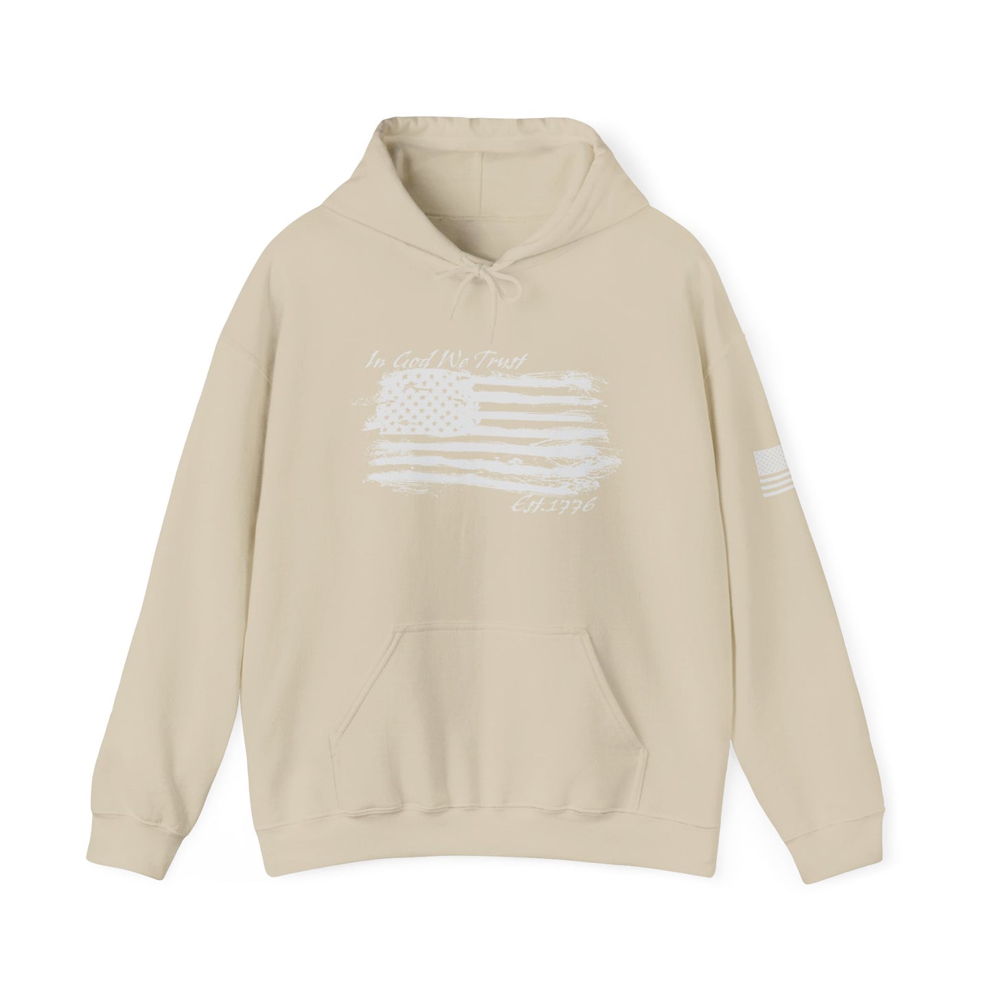 Patriotic "In God We Trust - 1776" Hooded Unisex Sweatshirt *Wht