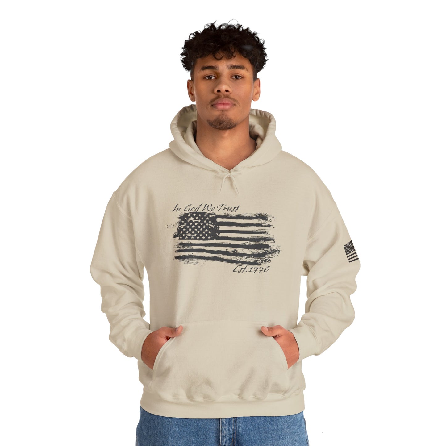 Patriotic "In God We Trust - 1776" Hooded Unisex Sweatshirt *Blk