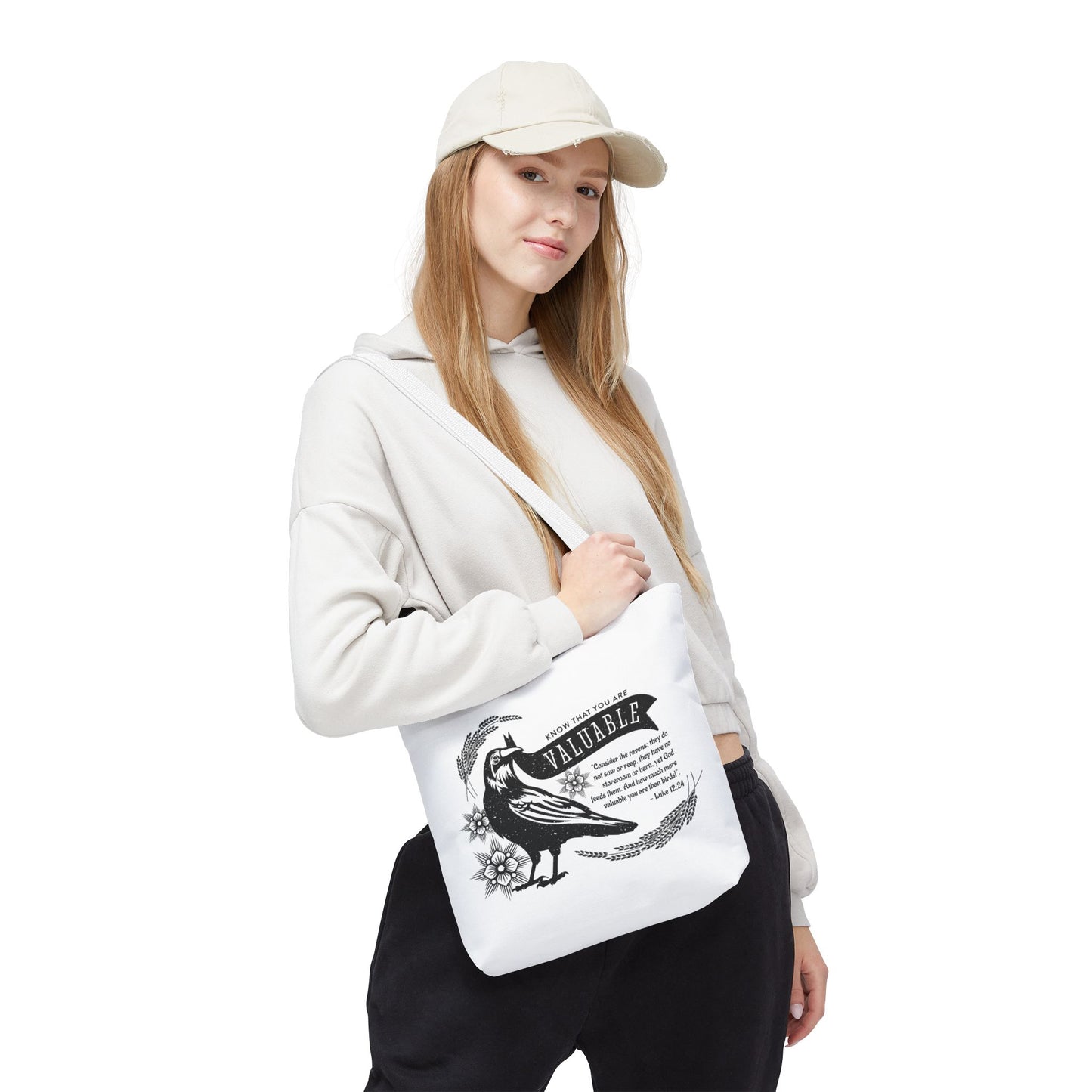 Faith Artistry Tote Bag - Luke 12:24 You are Valuable to God
