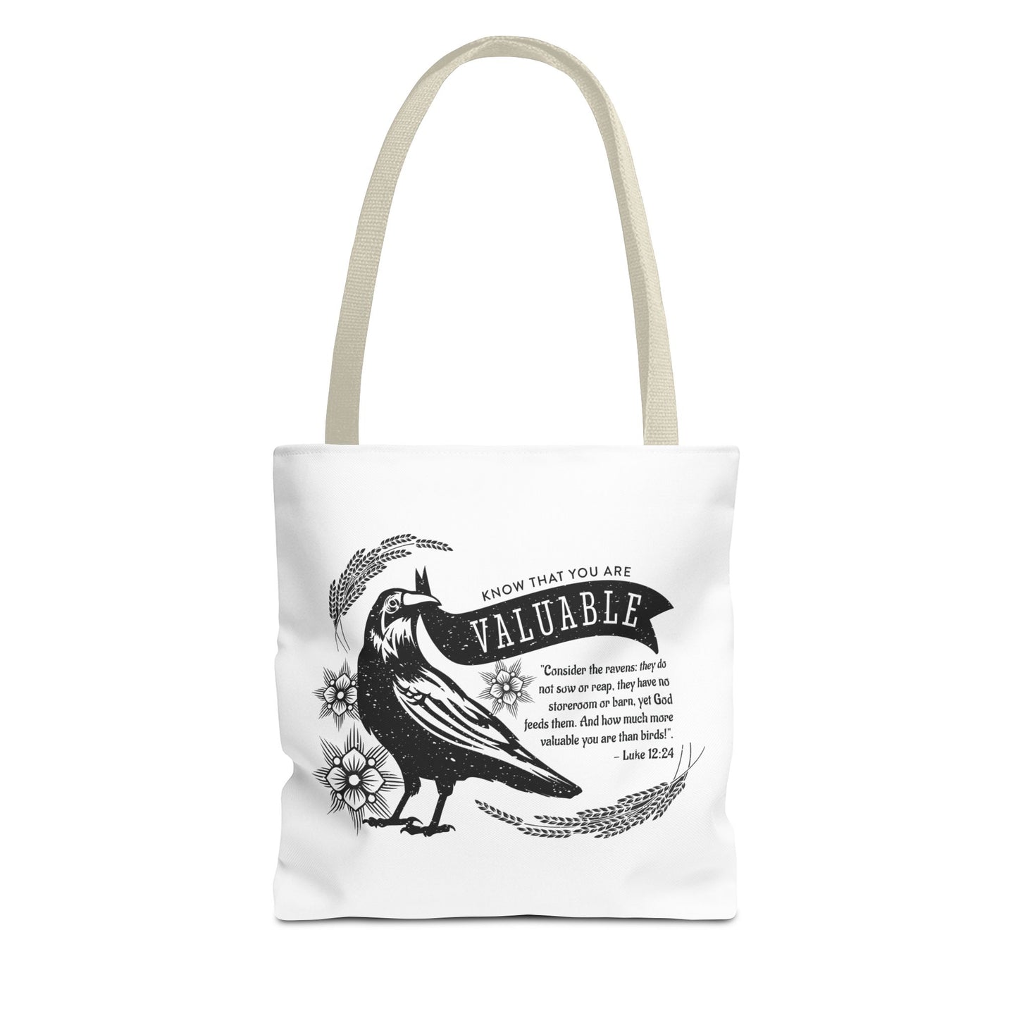 Faith Artistry Tote Bag - Luke 12:24 You are Valuable to God