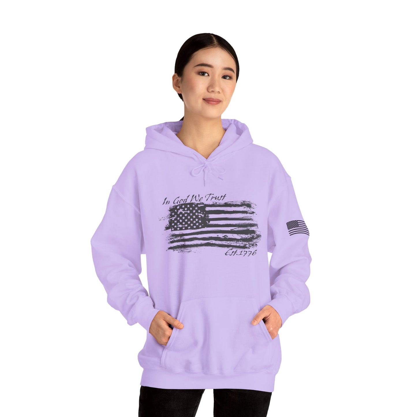 Patriotic "In God We Trust - 1776" Hooded Unisex Sweatshirt *Blk