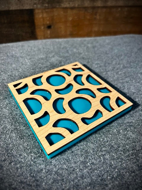 Handmade Organic Basswood & Acrylic Coasters - OCEAN